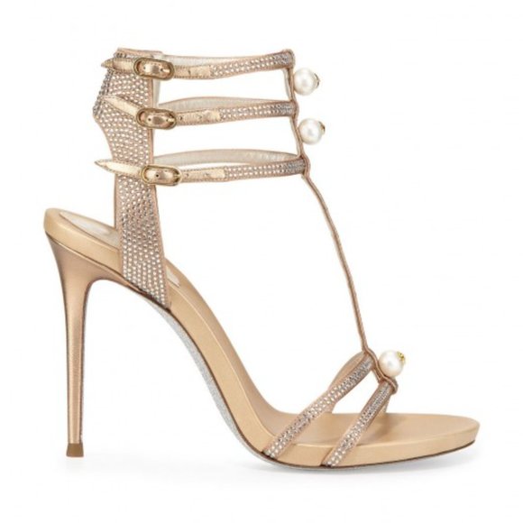 RENÉ CAOVILLA Pearly T-Strap Leather Sandals in Beige Size: 11 | IT 41 - Picture 12 of 16